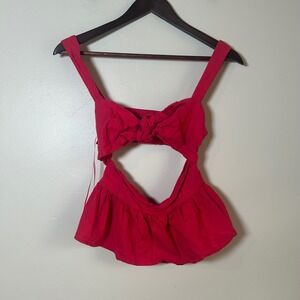Zara Pink‎ Bow Front Cutout Ruffle Hem Top Women Size S